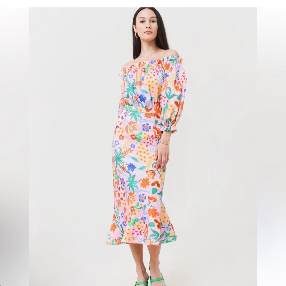 Saloni Grace Pink Floral Midi Dress NWOT